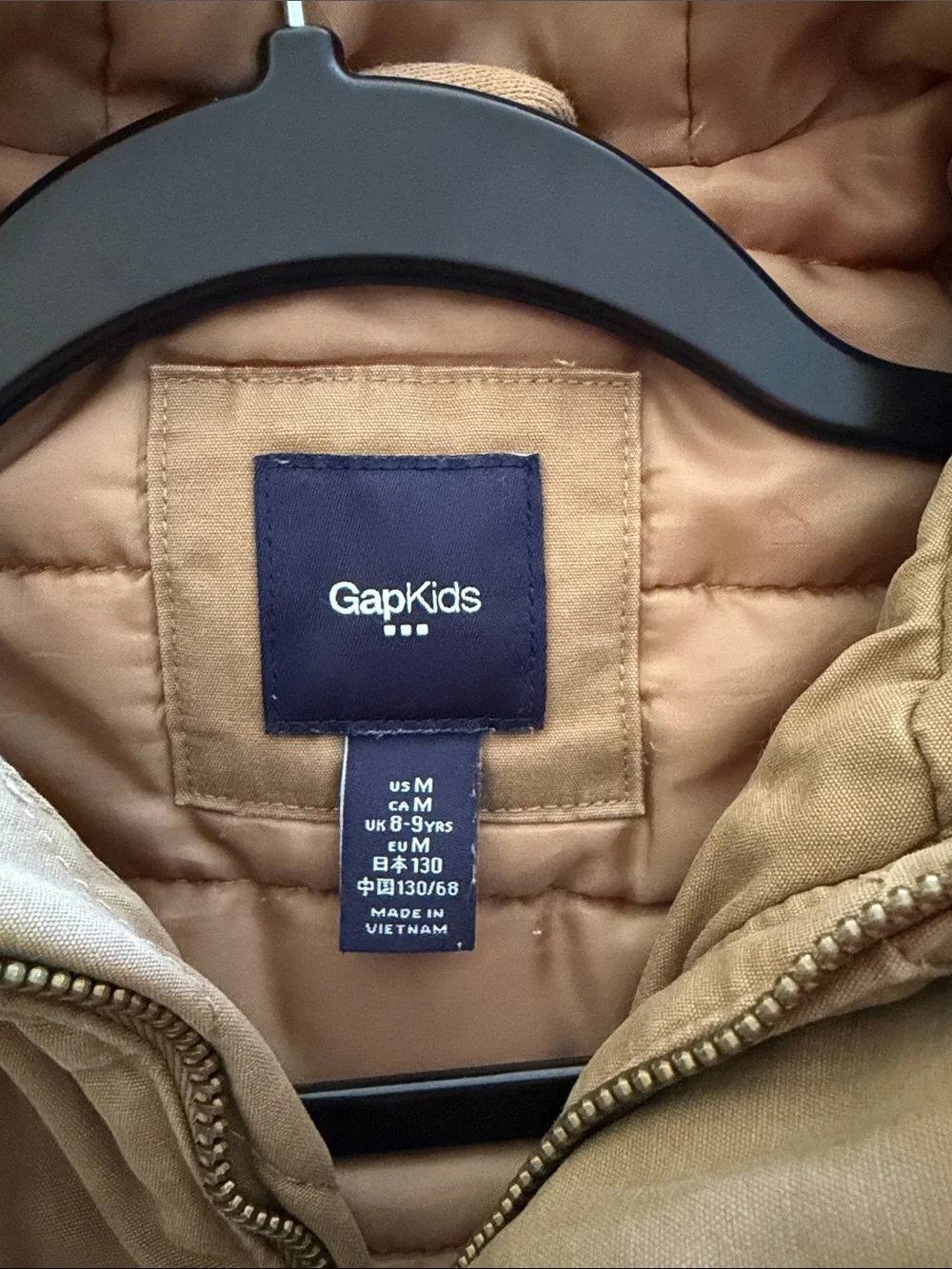 GAP Kids Hooded Puffer Jacket with Faux-Fur Trim in Tan